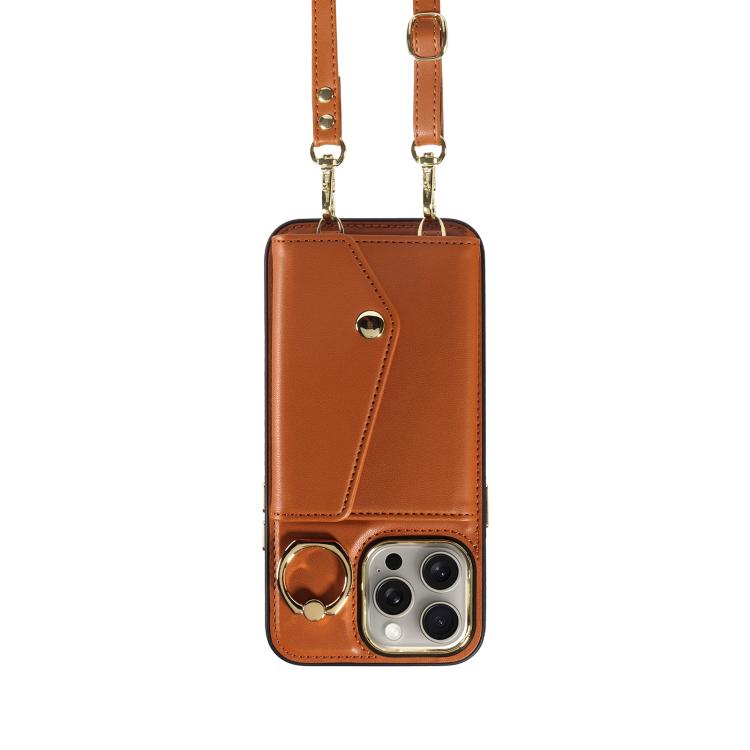 For iPhone 15 Pro Diagonal Crossbody Ring Organ Wallet Leather Back Phone Case