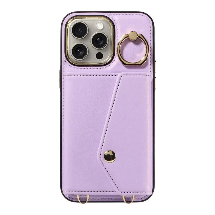 For iPhone 15 Pro Diagonal Crossbody Ring Organ Wallet Leather Back Phone Case
