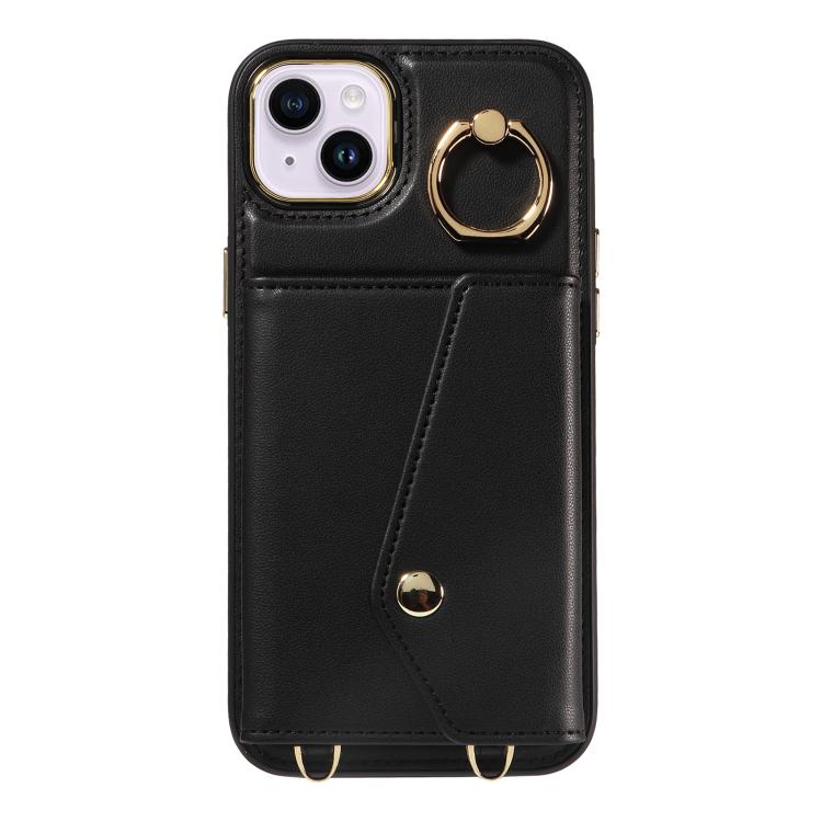 For iPhone 15 Plus Diagonal Crossbody Ring Organ Wallet Leather Back Phone Case