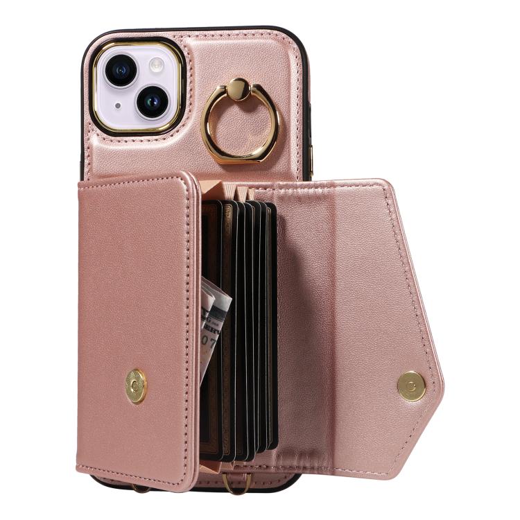 For iPhone 15 Plus Diagonal Crossbody Ring Organ Wallet Leather Back Phone Case
