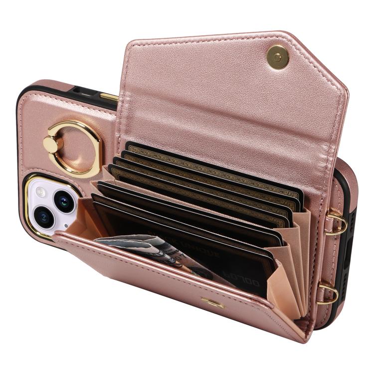 For iPhone 15 Plus Diagonal Crossbody Ring Organ Wallet Leather Back Phone Case