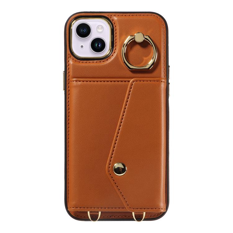 For iPhone 15 Plus Diagonal Crossbody Ring Organ Wallet Leather Back Phone Case