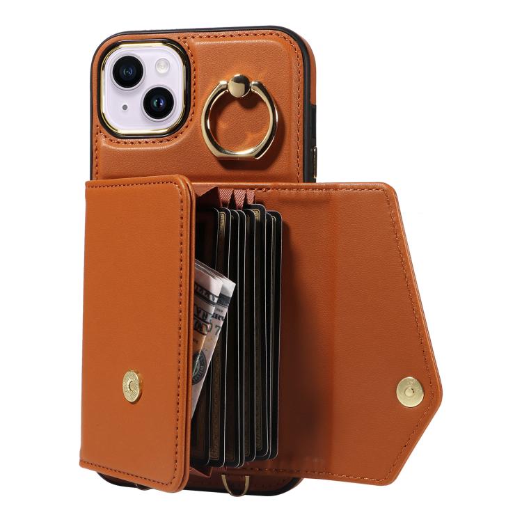 For iPhone 15 Plus Diagonal Crossbody Ring Organ Wallet Leather Back Phone Case