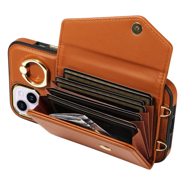For iPhone 15 Plus Diagonal Crossbody Ring Organ Wallet Leather Back Phone Case