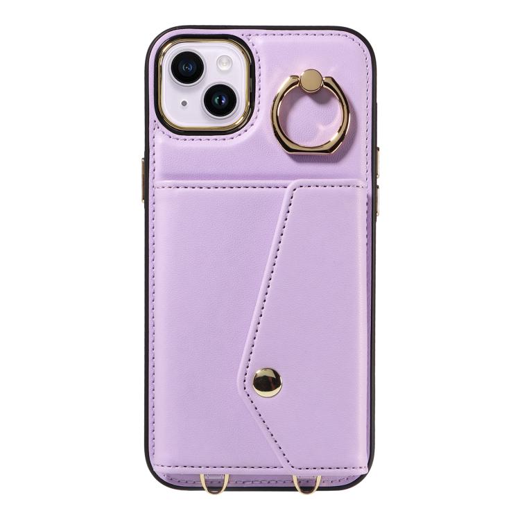 For iPhone 15 Plus Diagonal Crossbody Ring Organ Wallet Leather Back Phone Case