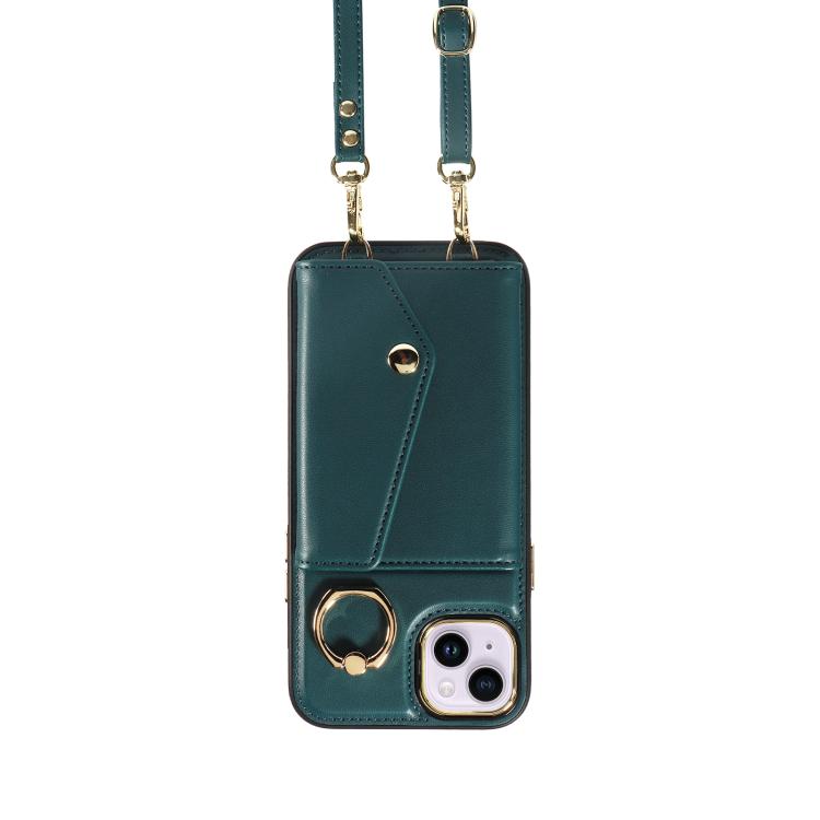 For iPhone 15 Diagonal Crossbody Ring Organ Wallet Leather Back Phone Case