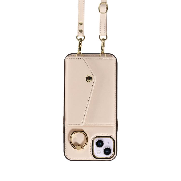 For iPhone 15 Diagonal Crossbody Ring Organ Wallet Leather Back Phone Case