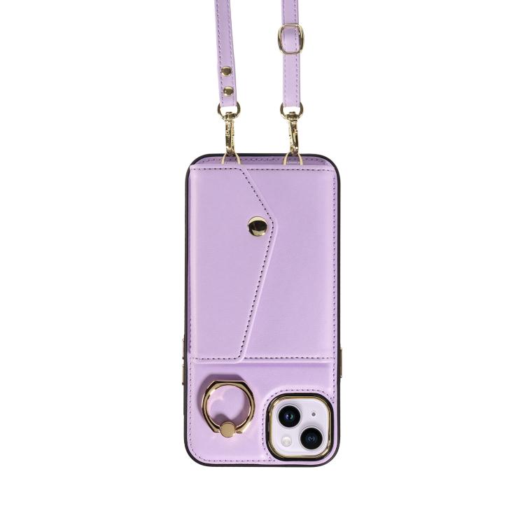 For iPhone 15 Diagonal Crossbody Ring Organ Wallet Leather Back Phone Case
