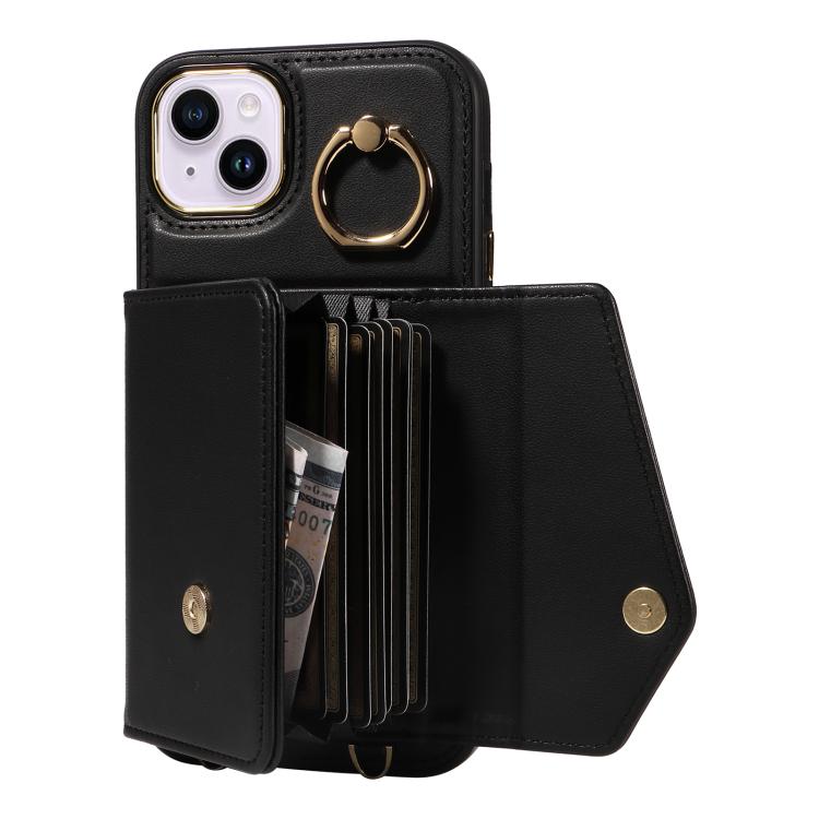 For iPhone 14 Plus Diagonal Crossbody Ring Organ Wallet Leather Back Phone Case