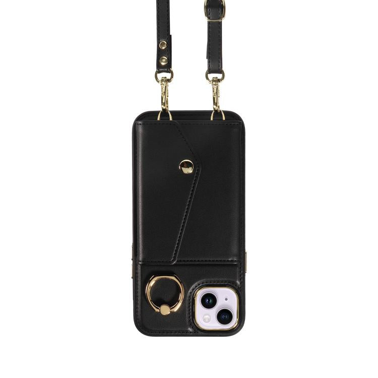 For iPhone 14 Plus Diagonal Crossbody Ring Organ Wallet Leather Back Phone Case