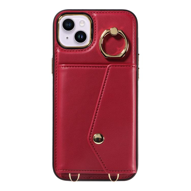 For iPhone 14 Plus Diagonal Crossbody Ring Organ Wallet Leather Back Phone Case