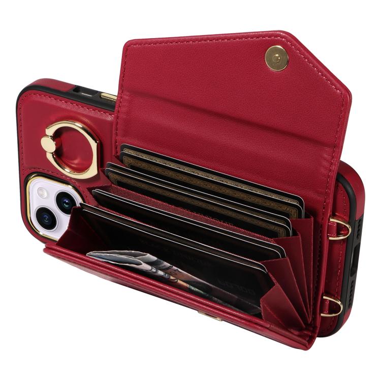 For iPhone 14 Plus Diagonal Crossbody Ring Organ Wallet Leather Back Phone Case