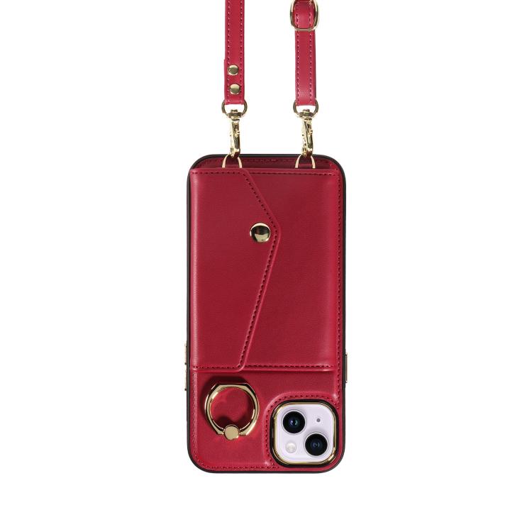 For iPhone 14 Plus Diagonal Crossbody Ring Organ Wallet Leather Back Phone Case