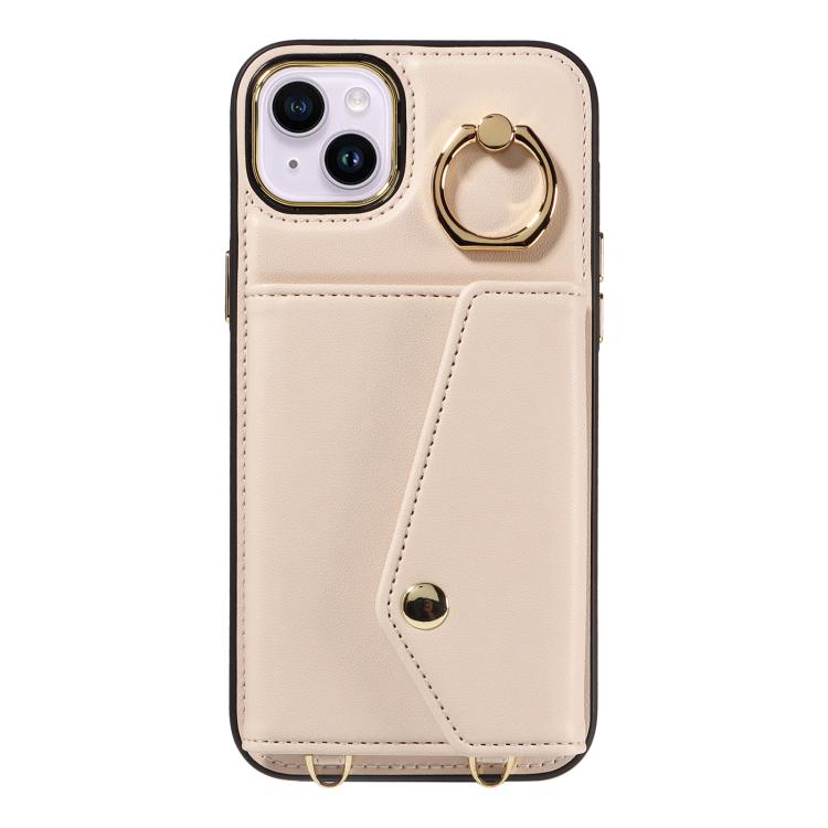 For iPhone 14 Plus Diagonal Crossbody Ring Organ Wallet Leather Back Phone Case