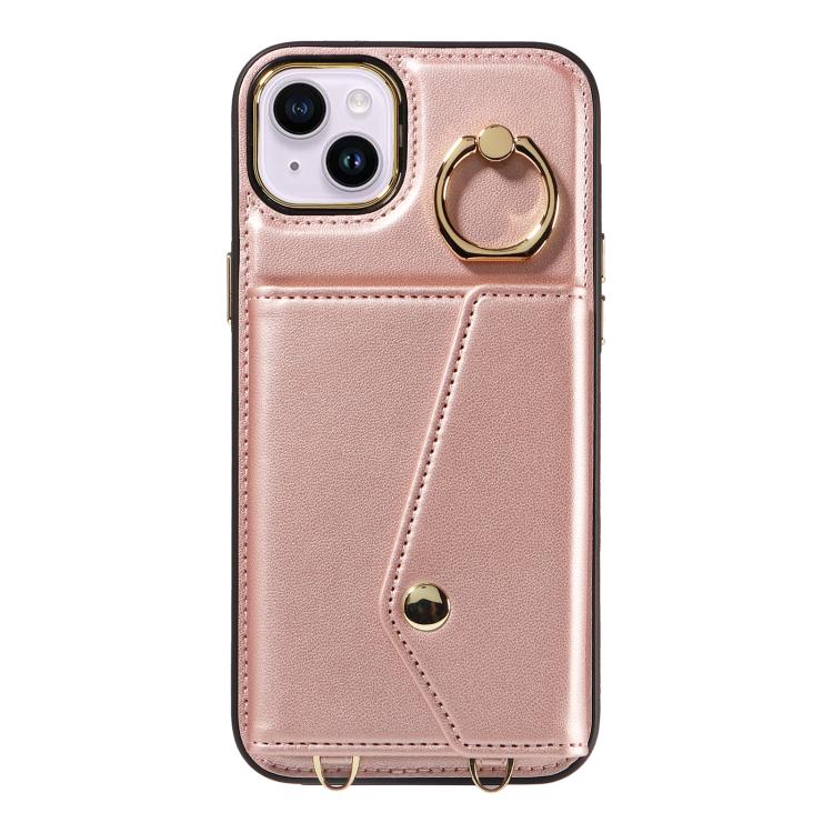 For iPhone 14 Plus Diagonal Crossbody Ring Organ Wallet Leather Back Phone Case