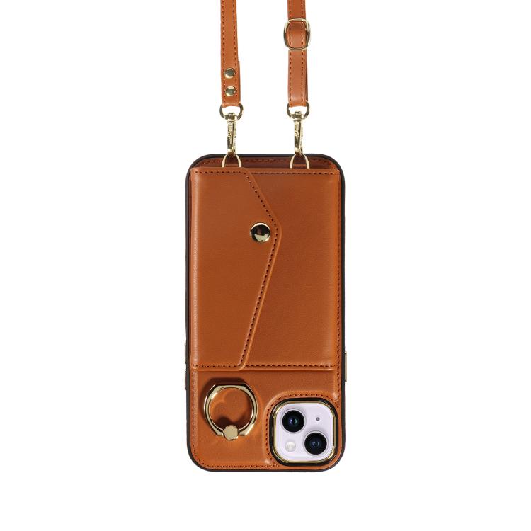 For iPhone 14 Plus Diagonal Crossbody Ring Organ Wallet Leather Back Phone Case