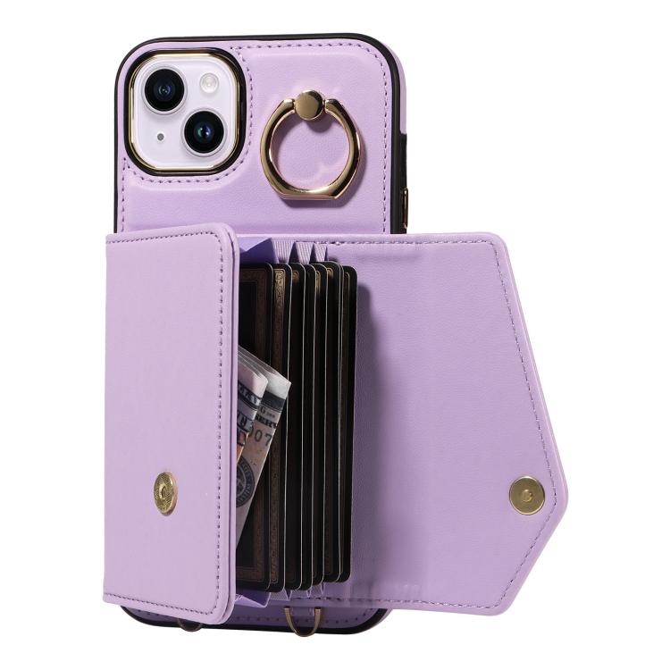 For iPhone 14 Plus Diagonal Crossbody Ring Organ Wallet Leather Back Phone Case