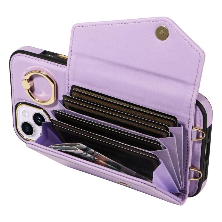 For iPhone 14 Plus Diagonal Crossbody Ring Organ Wallet Leather Back Phone Case