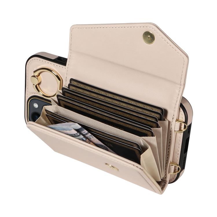 For iPhone 14 Diagonal Crossbody Ring Organ Wallet Leather Back Phone Case