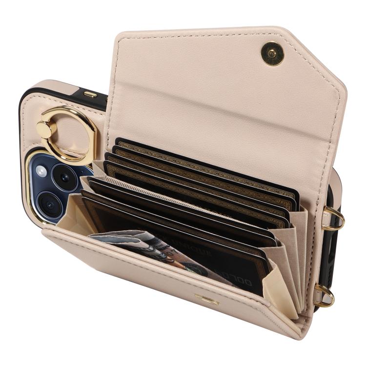 For iPhone 14 Pro Diagonal Crossbody Ring Organ Wallet Leather Back Phone Case