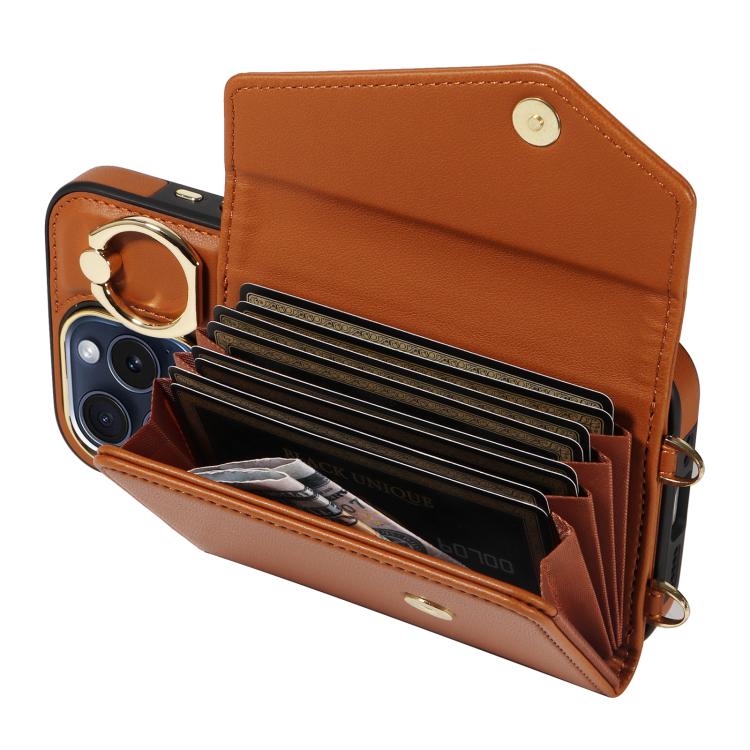 For iPhone 14 Pro Diagonal Crossbody Ring Organ Wallet Leather Back Phone Case