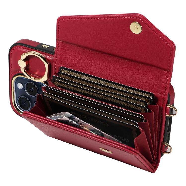 For iPhone 13 Pro Diagonal Crossbody Ring Organ Wallet Leather Back Phone Case