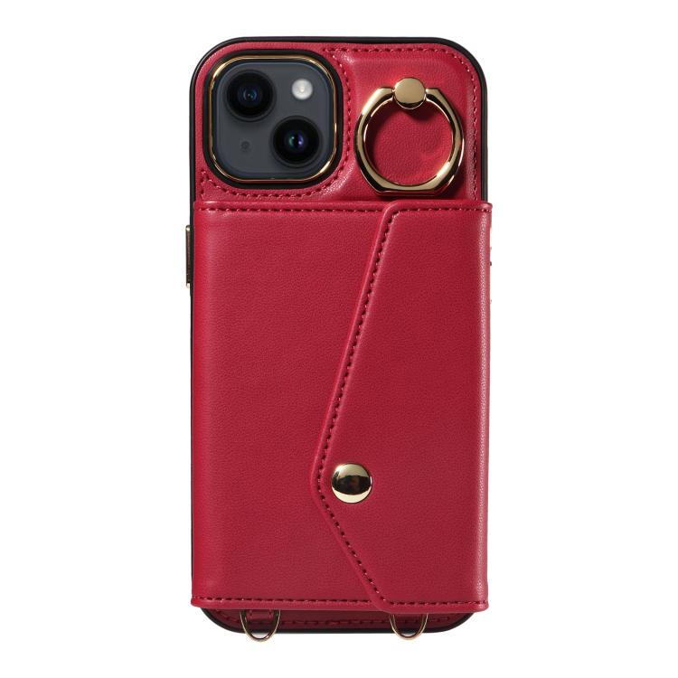 For iPhone 13 Diagonal Crossbody Ring Organ Wallet Leather Back Phone Case