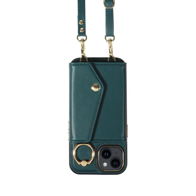 For iPhone 13 Diagonal Crossbody Ring Organ Wallet Leather Back Phone Case