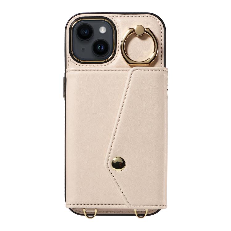 For iPhone 13 Diagonal Crossbody Ring Organ Wallet Leather Back Phone Case