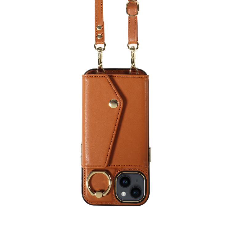For iPhone 13 Diagonal Crossbody Ring Organ Wallet Leather Back Phone Case