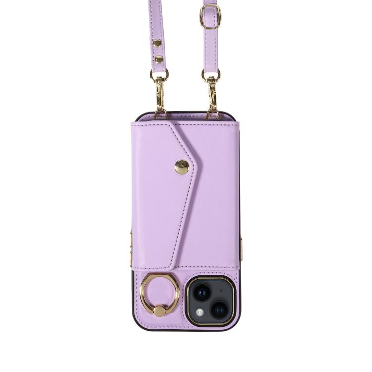 For iPhone 13 Diagonal Crossbody Ring Organ Wallet Leather Back Phone Case