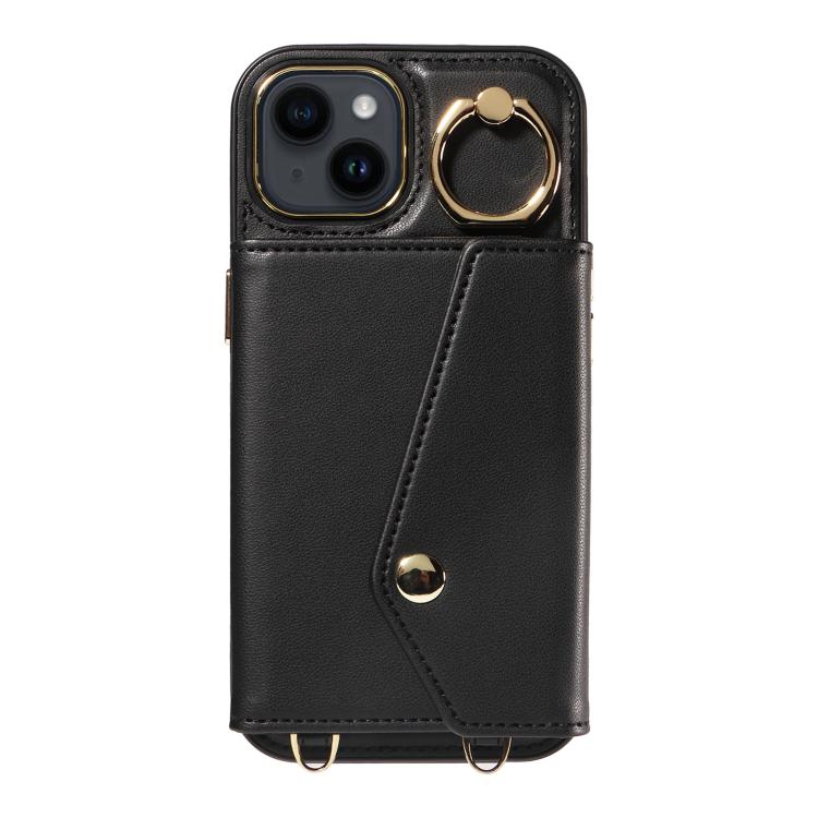 For iPhone 12 Diagonal Crossbody Ring Organ Wallet Leather Back Phone Case