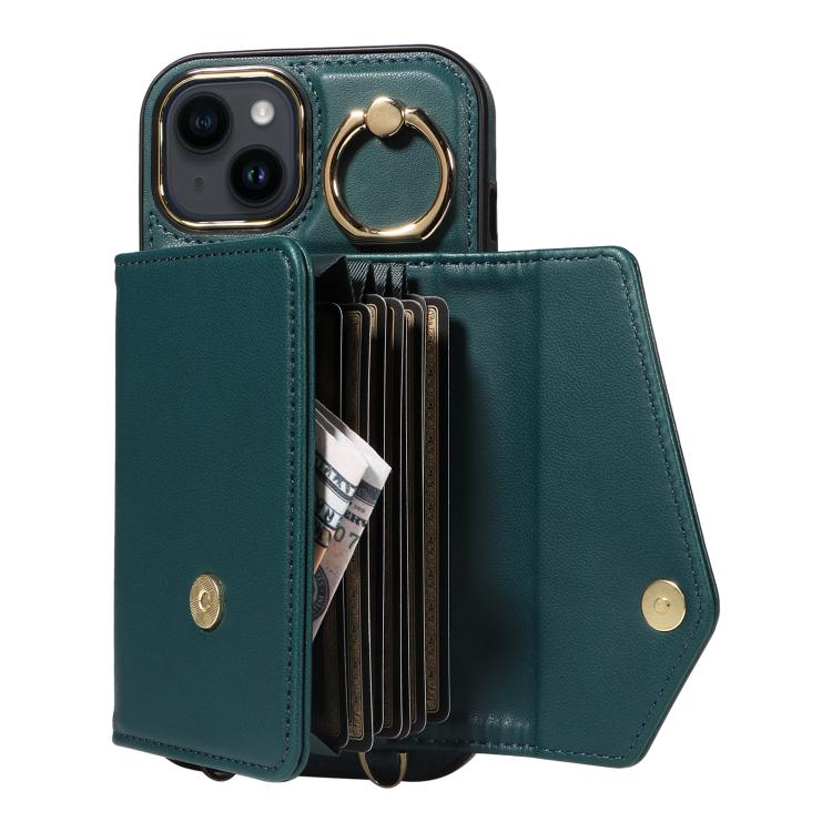 For iPhone 12 Diagonal Crossbody Ring Organ Wallet Leather Back Phone Case