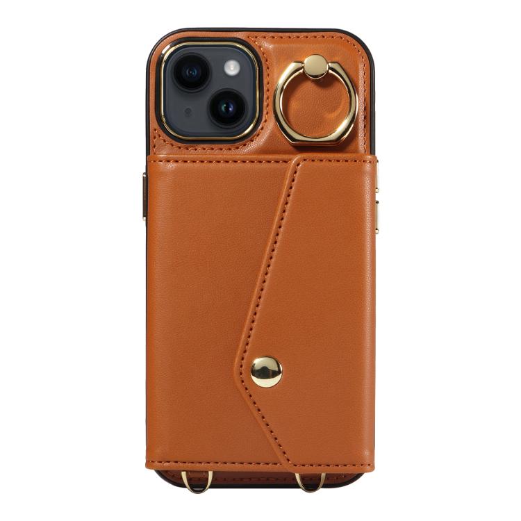 For iPhone 12 Diagonal Crossbody Ring Organ Wallet Leather Back Phone Case