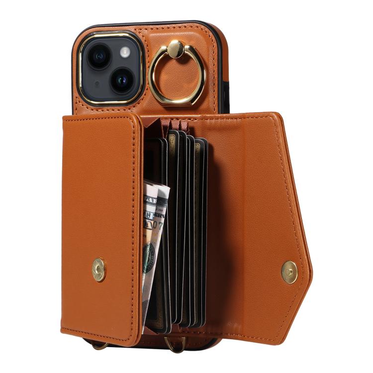 For iPhone 12 Diagonal Crossbody Ring Organ Wallet Leather Back Phone Case