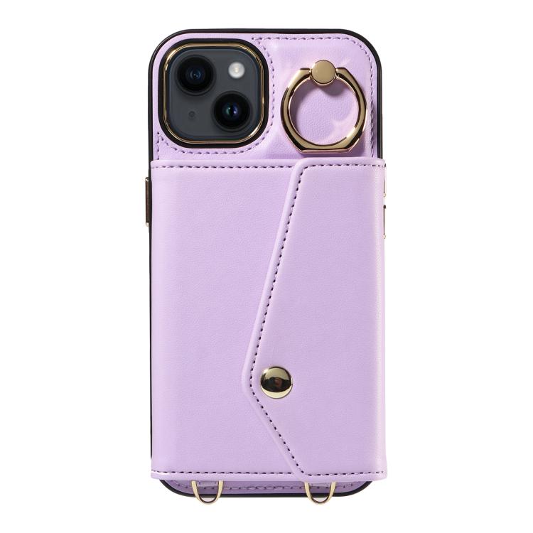 For iPhone 12 Diagonal Crossbody Ring Organ Wallet Leather Back Phone Case