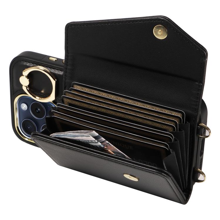 For iPhone 12 Pro Diagonal Crossbody Ring Organ Wallet Leather Back Phone Case
