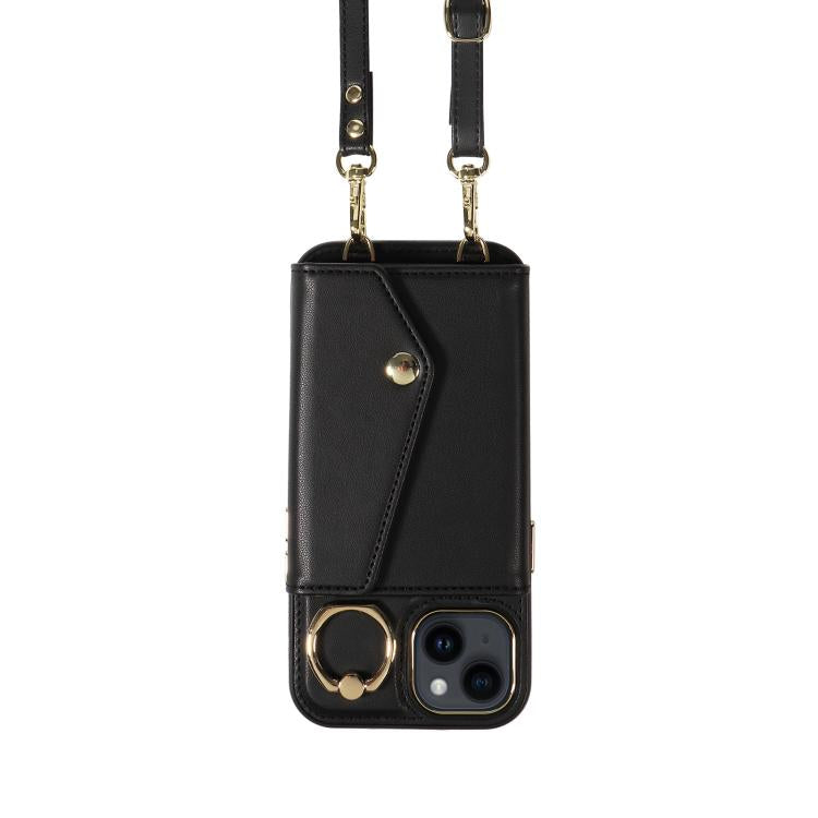 For iPhone 11 Diagonal Crossbody Ring Organ Wallet Leather Back Phone Case
