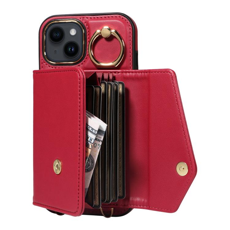 For iPhone 11 Diagonal Crossbody Ring Organ Wallet Leather Back Phone Case