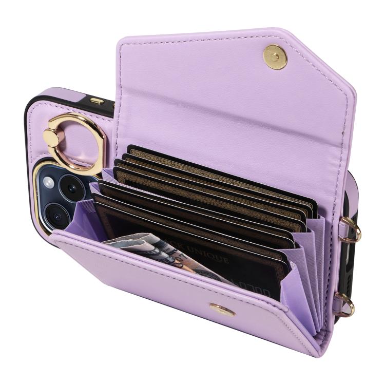 For iPhone 11 Pro Diagonal Crossbody Ring Organ Wallet Leather Back Phone Case