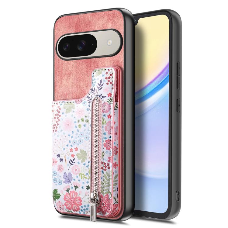 For Google Pixel 9 / 9 Pro Retro Painted Zipper Wallet Back Phone Case