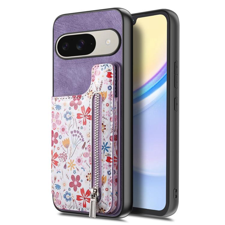 For Google Pixel 9 / 9 Pro Retro Painted Zipper Wallet Back Phone Case