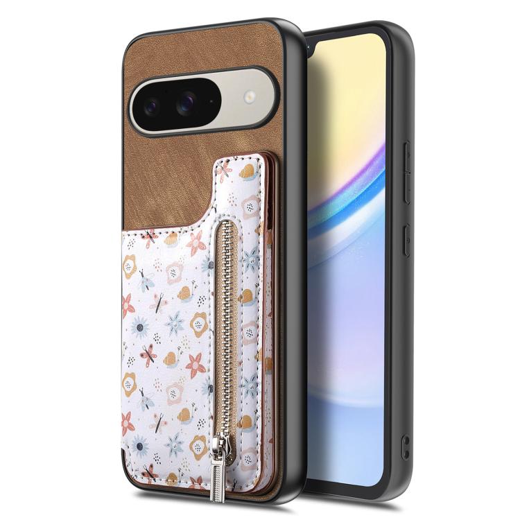 For Google Pixel 9 / 9 Pro Retro Painted Zipper Wallet Back Phone Case