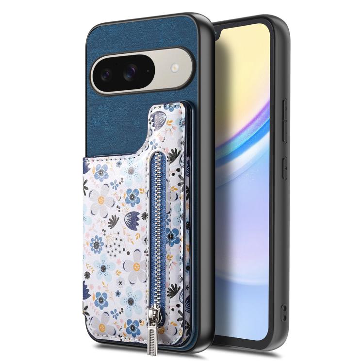 For Google Pixel 9 / 9 Pro Retro Painted Zipper Wallet Back Phone Case