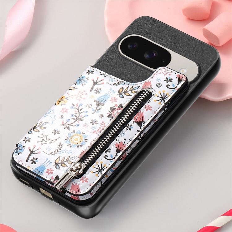 For Google Pixel 9 / 9 Pro Retro Painted Zipper Wallet Back Phone Case