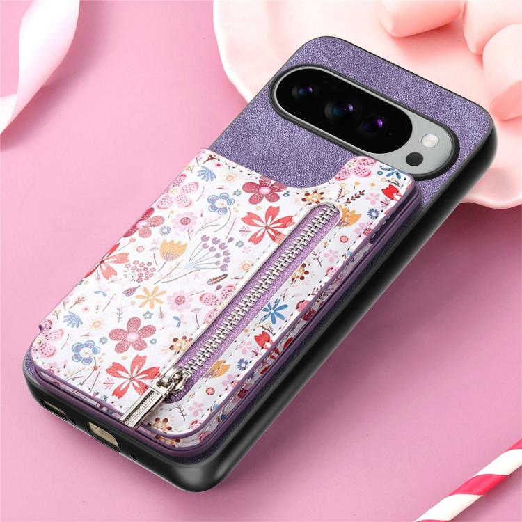 For Google Pixel 9 Pro XL Retro Painted Zipper Wallet Back Phone Case