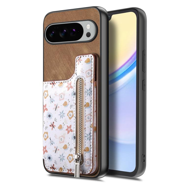 For Google Pixel 9 Pro XL Retro Painted Zipper Wallet Back Phone Case