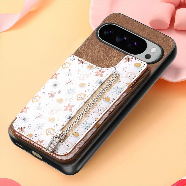 For Google Pixel 9 Pro XL Retro Painted Zipper Wallet Back Phone Case