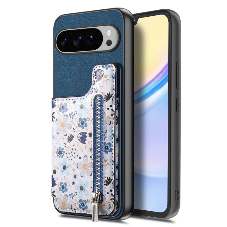 For Google Pixel 9 Pro XL Retro Painted Zipper Wallet Back Phone Case