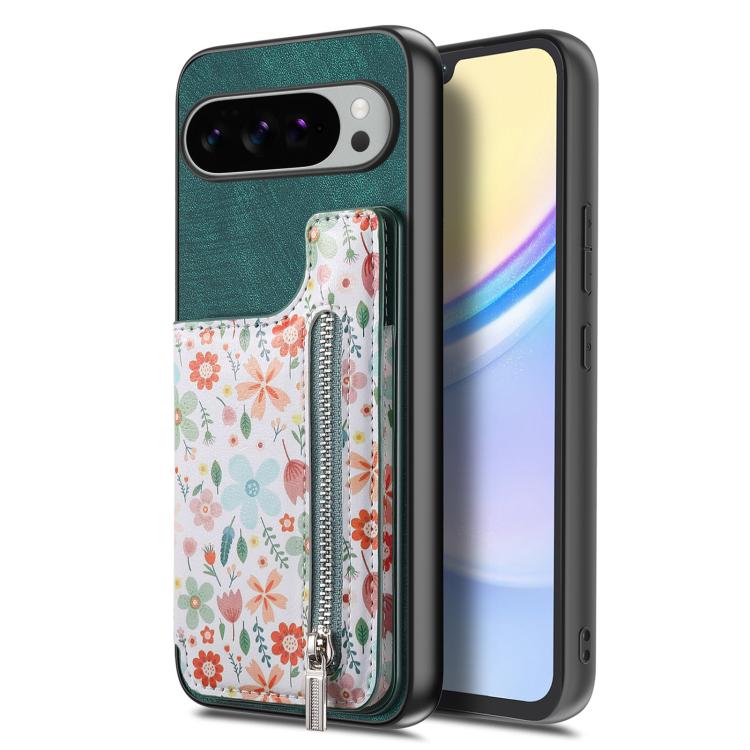 For Google Pixel 9 Pro XL Retro Painted Zipper Wallet Back Phone Case